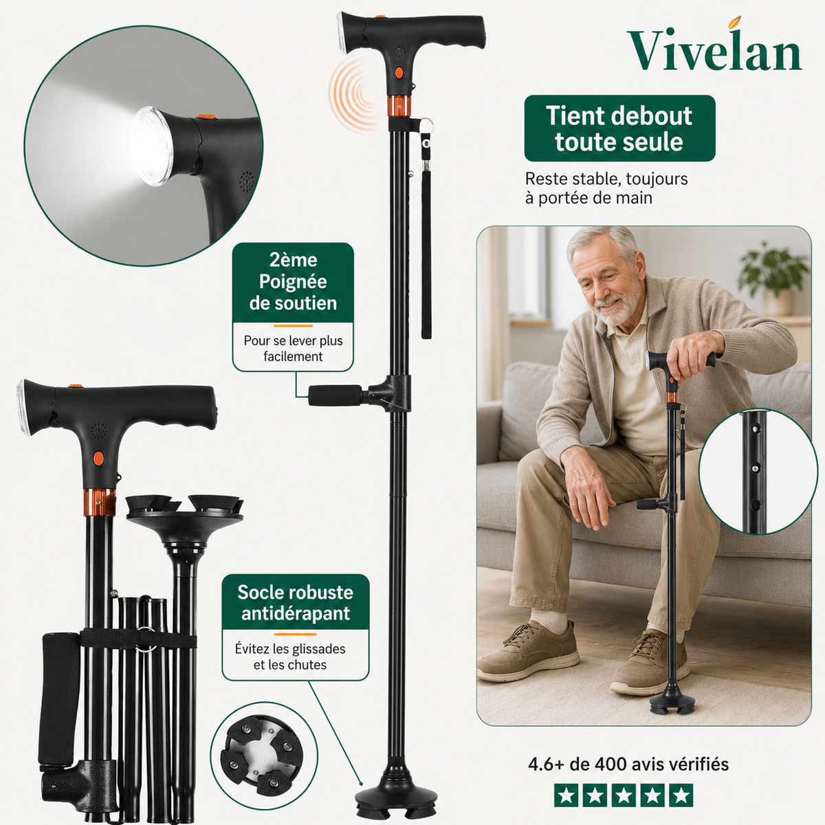La canne d'appui Vivelan