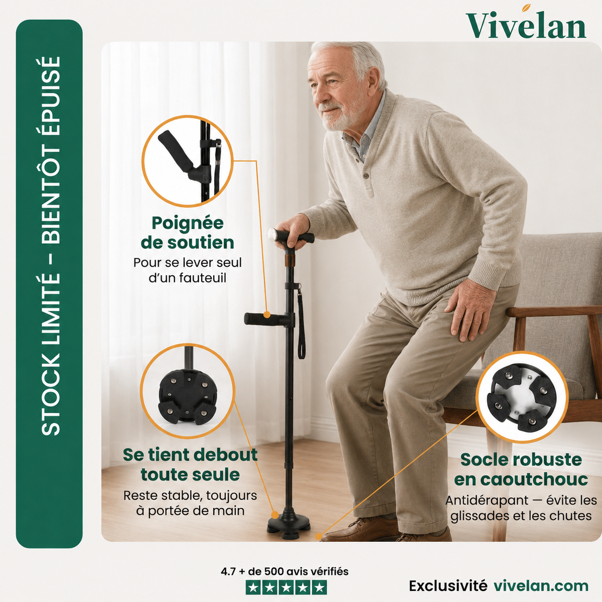 La canne d'appui Vivelan